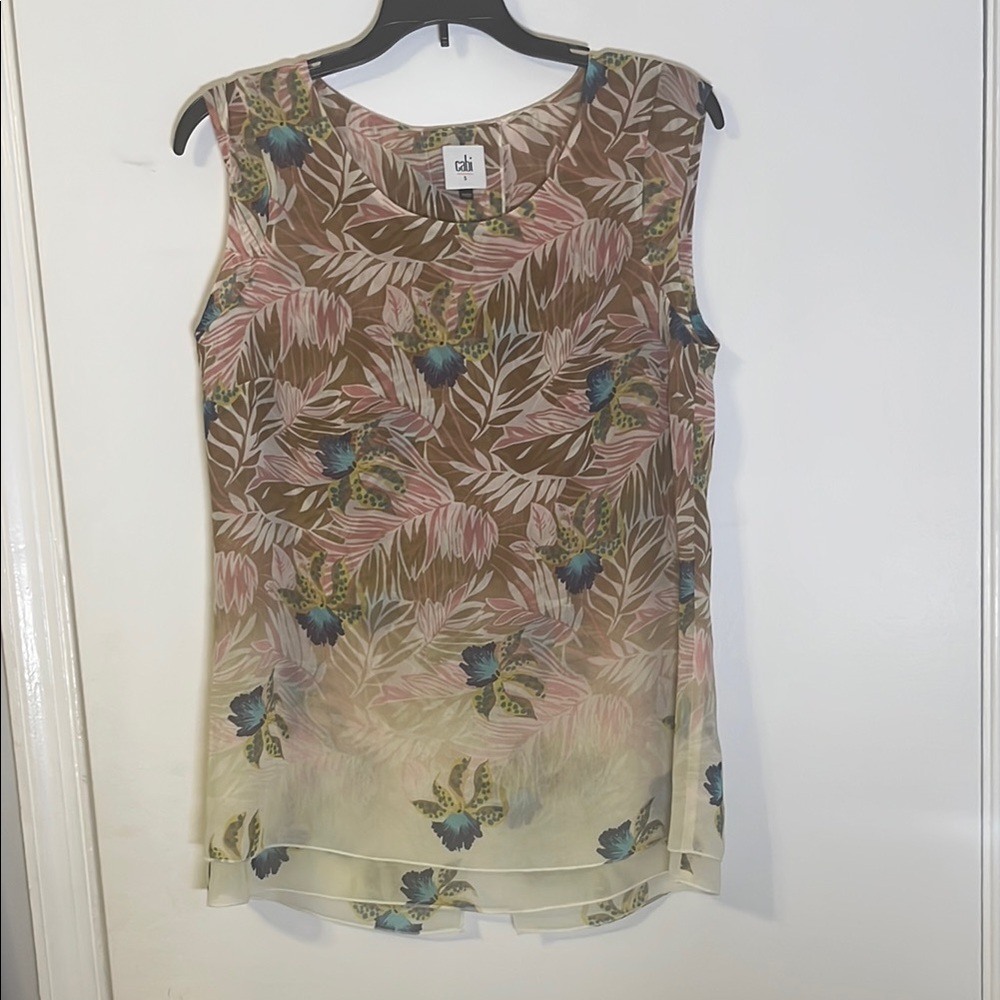 Cabi’s Floral Sleeveless Blouse - Brown and Cream